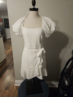 Trixxi White Puff Sleeve Wrap Mini Dress
